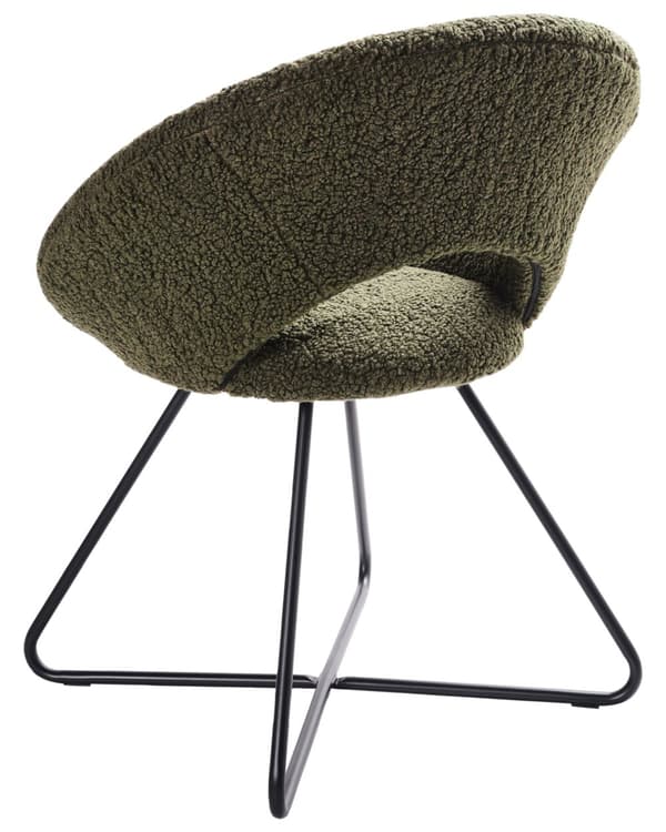 Stol Grön Boucle-klädsel utan Armstöd Svart Korsfot Stålram Retro Design
