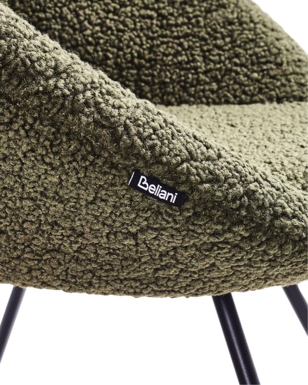 Stol Grön Boucle-klädsel utan Armstöd Svart Korsfot Stålram Retro Design