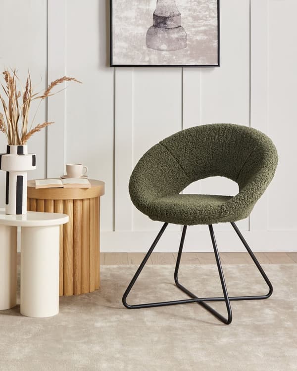 Stol Grön Boucle-klädsel utan Armstöd Svart Korsfot Stålram Retro Design