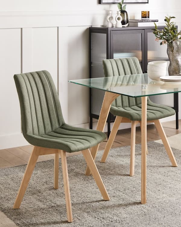 Spisebordsstol Grøn Polyester Stof Sæt af 2 Spisestole Moderne Spisestuestol Polstrede Stole til Spisebord med Træben Design