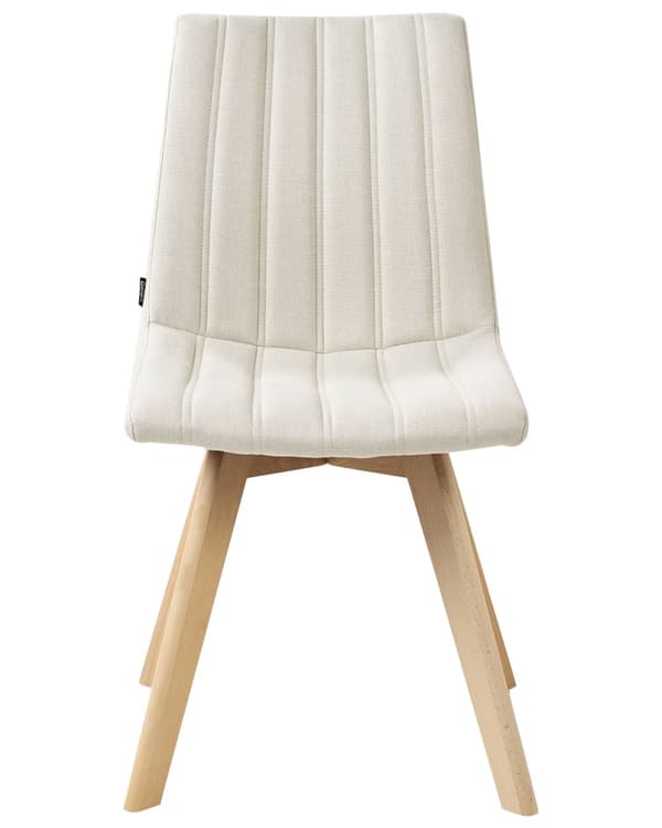 Spisebordsstol Off White Polyester Stof Sæt af 2 Spisestole Moderne Spisestuestol Polstrede Stole til Spisebord med Træben Design