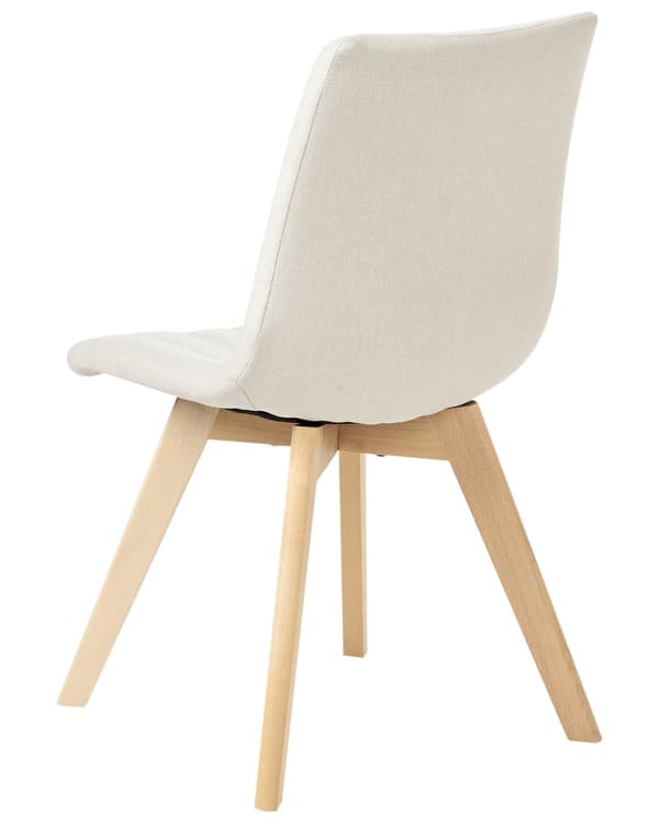 Spisebordsstol Off White Polyester Stof Sæt af 2 Spisestole Moderne Spisestuestol Polstrede Stole til Spisebord med Træben Design