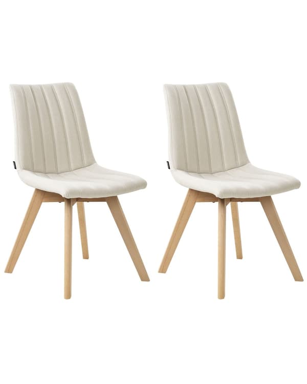 Spisebordsstol Off White Polyester Stof Sæt af 2 Spisestole Moderne Spisestuestol Polstrede Stole til Spisebord med Træben Design