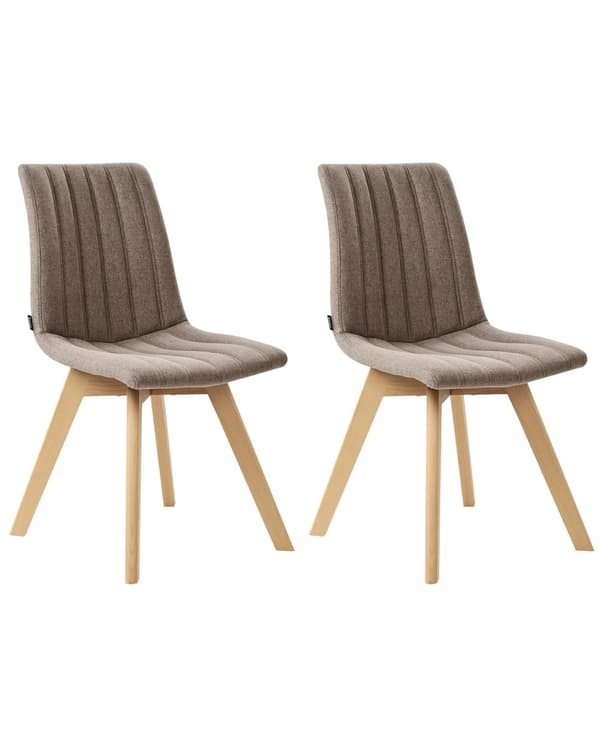 Spisebordsstol Brun Polyester Stof Sæt af 2 Spisestole Moderne Spisestuestol Polstrede Stole til Spisebord med Træben Design