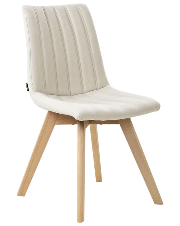 Sett med 2 spisestoler Off-white Polyesterstoff Ben i lyst tre Buet rygg Kjøkkenstol