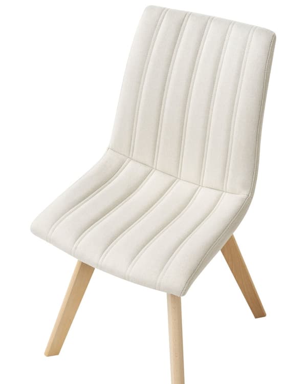 Sett med 2 spisestoler Off-white Polyesterstoff Ben i lyst tre Buet rygg Kjøkkenstol