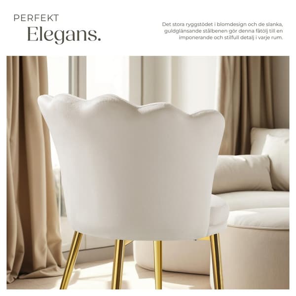 Stoppad stol Stella, 67x64x76cm - Sammet crème/guld