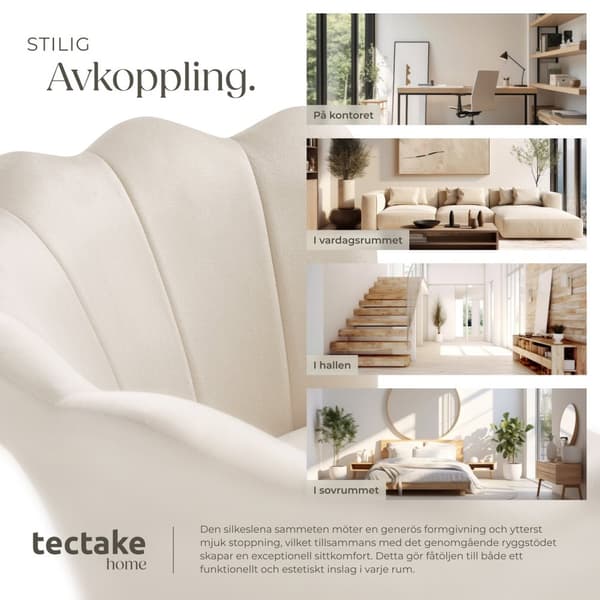 Stoppad stol Stella, 67x64x76cm - Sammet crème/guld