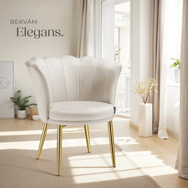 Stoppad stol Stella, 67x64x76cm - Sammet crème/guld