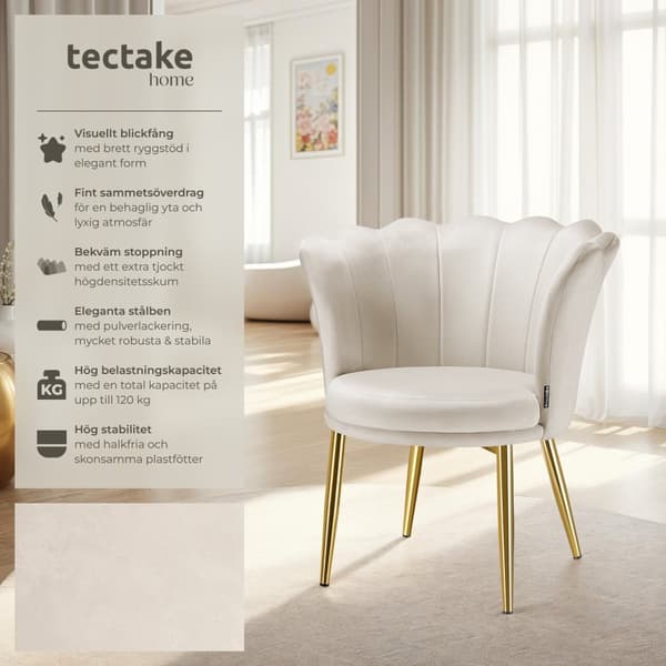 Stoppad stol Stella, 67x64x76cm - Sammet crème/guld