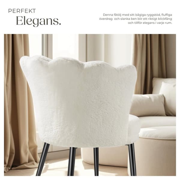 Stoppad stol Stella, 67x64x76cm - Fuskpäls crème/svart