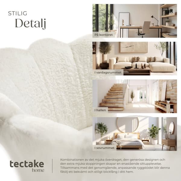 Stoppad stol Stella, 67x64x76cm - Fuskpäls crème/svart