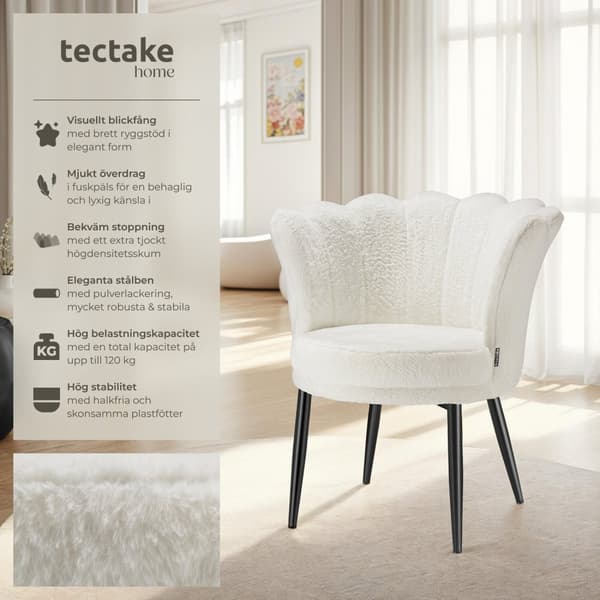 Stoppad stol Stella, 67x64x76cm - Fuskpäls crème/svart