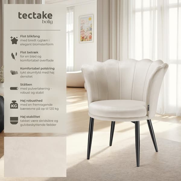Sofa Stella, tyk polstring, 67x64x76cm - Velour creme/sort