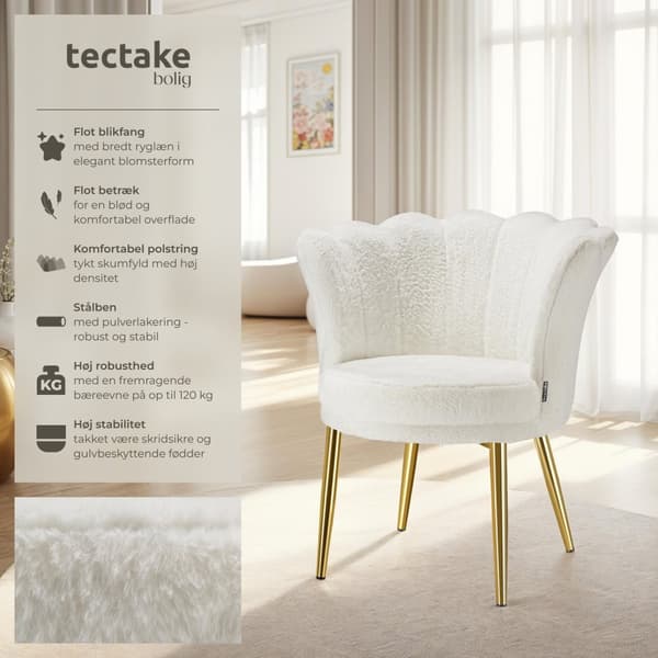 Sofa Stella, tyk polstring, 67x64x76cm - Kunstpels creme/guld