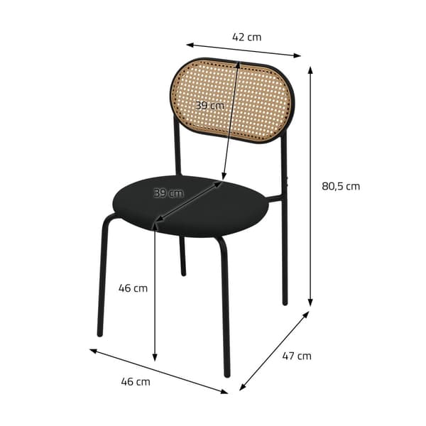 Matstol set om 2 svart upp till 120 kg rotting ryggstöd ML-Design