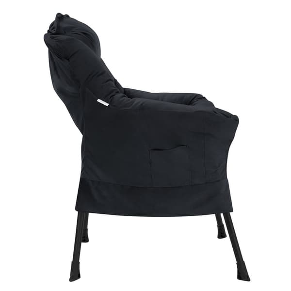 Relax-lænestol sort med armlæn og tyk hovedpude og metalstel Loungestol op til 120 kg ML-design