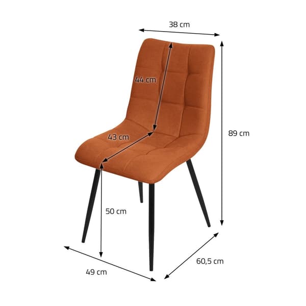 Matstolar set om 6 orange köksstolar med polyesterklädsel och stålben ML design