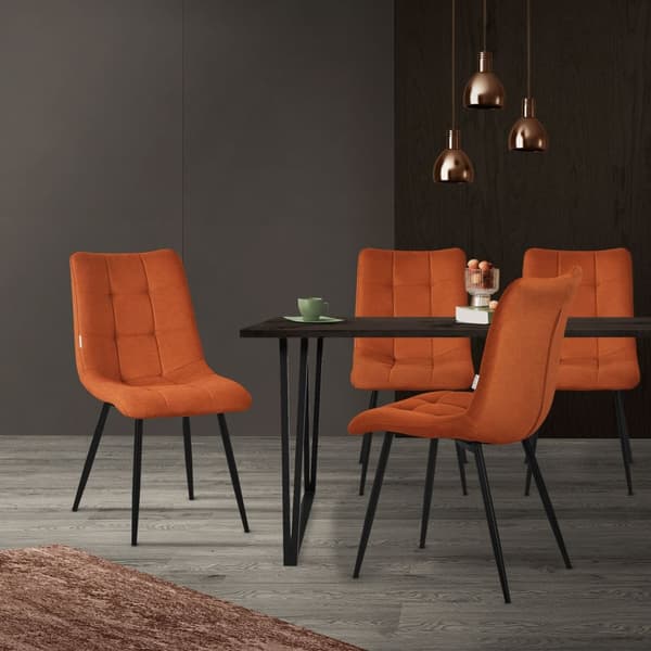 Matstolar set om 6 orange köksstolar med polyesterklädsel och stålben ML design