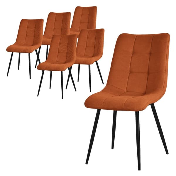 Matstolar set om 6 orange köksstolar med polyesterklädsel och stålben ML design