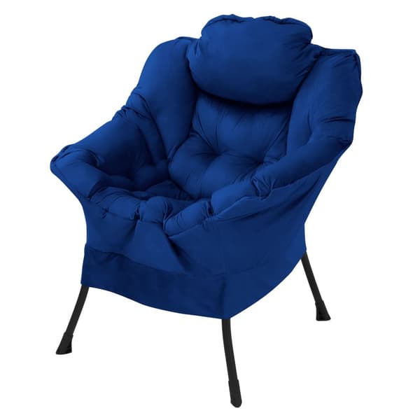 Relax-lænestol mørkeblå med armlæn og tyk hovedpude og metalstel Loungestol op til 120 kg ML-design