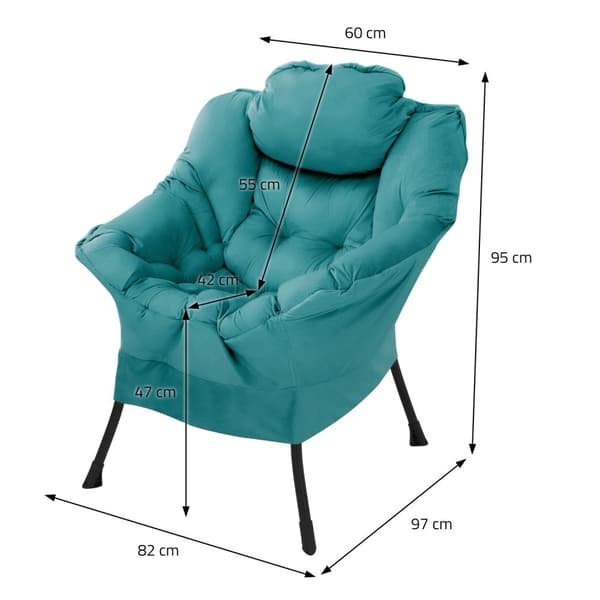 Bensindriven reclinerstol med armstöd och tjock huvuddyna samt metallram Loungestol upp till 120 kg ML design