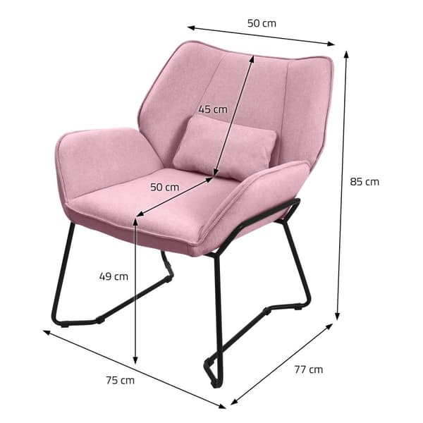 Lænestol til stuen lyserød med ryghynde op til 120 kg Polyesterbetræk i linnedlook ML-design