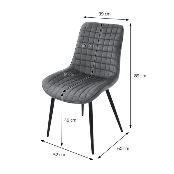 Matstol set om 2 antracit med sammetsöverdrag och stålben Köksstol med ryggstöd ML-design