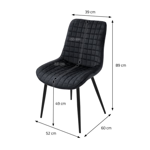Matstol set om 6 svart med sammetsöverdrag och stålben Köksstol med ryggstöd ML design