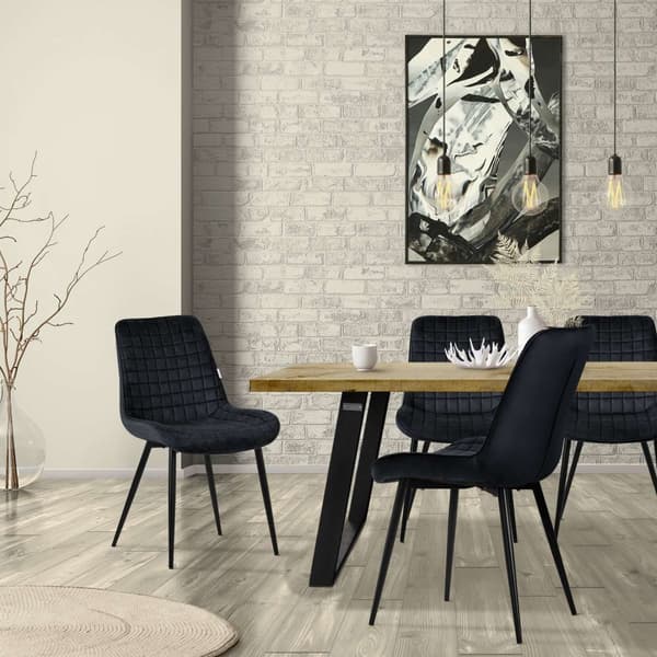 Matstol set om 6 svart med sammetsöverdrag och stålben Köksstol med ryggstöd ML design