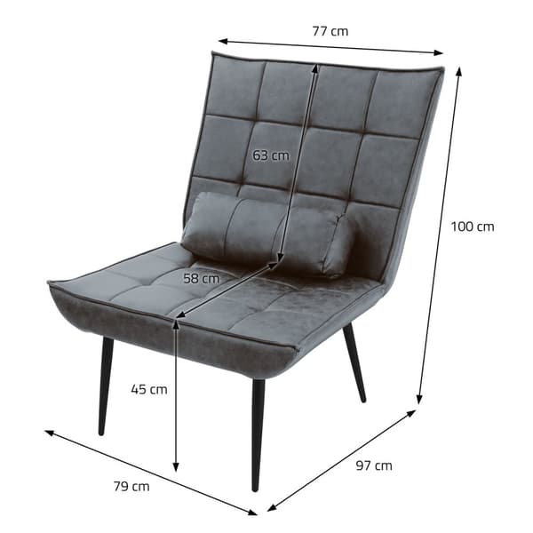 Relaxfåtölj antracit med nackstöd PU-läderklädsel med metallben ML-design
