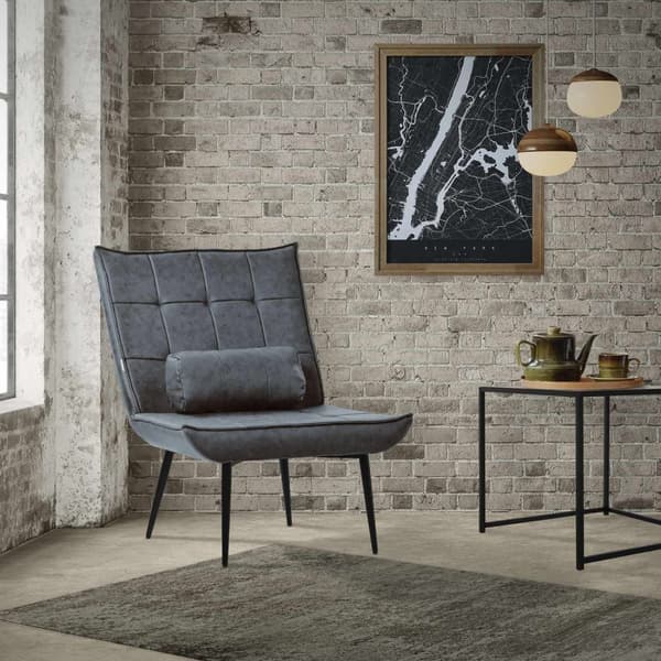 Relaxfåtölj antracit med nackstöd PU-läderklädsel med metallben ML-design
