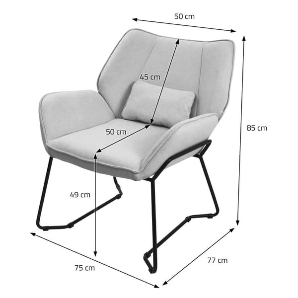 Lænestol til stuen lysegrå med ryghynde op til 120 kg Polyesterbetræk i linnedlook ML-design