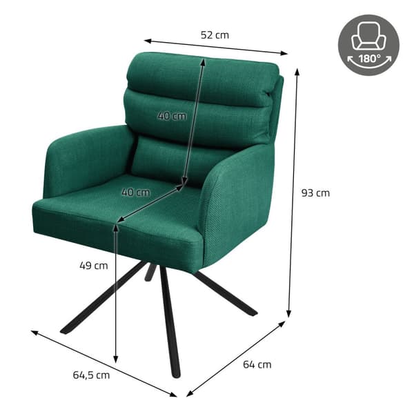 Matstol set om 6 mörkgröna snurrbara med avtagbar ryggdyna stoppad upp till 120 kg ML design