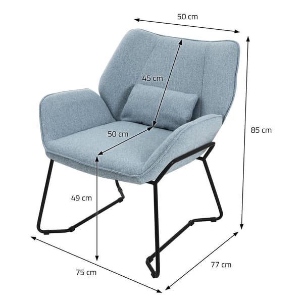 Vardagsrumsfåtölj Loungefåtölj blå med ryggdyna upp till 120 kg Polyesteröverdrag i linneutseende ML-design