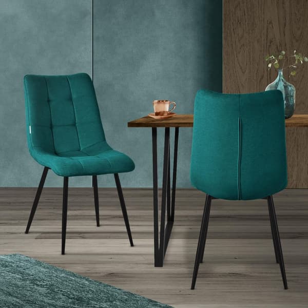 Matstolar set om 2 petrol köksstolar med polyesterklädsel och stålben ML design