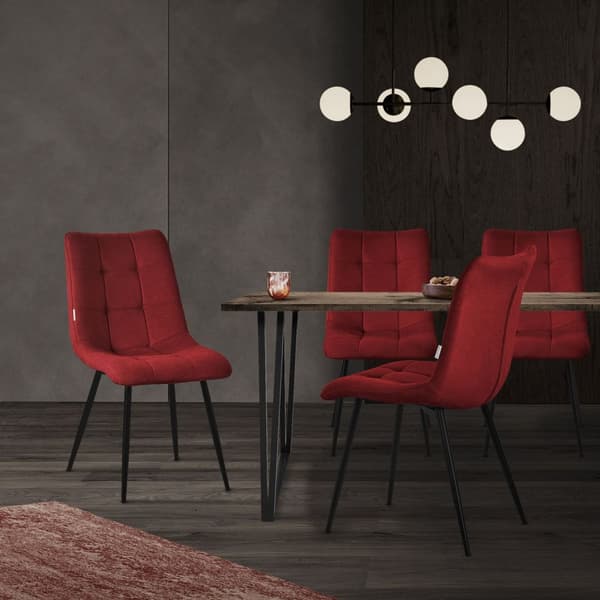 Matstolar set om 2 röda Köksstol med polyesterklädsel och stålben ML-design
