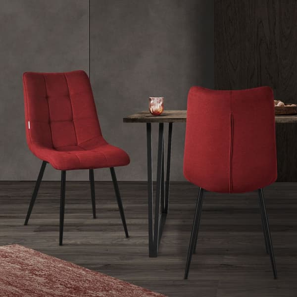 Matstolar set om 2 röda Köksstol med polyesterklädsel och stålben ML-design