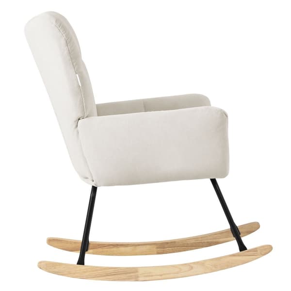 Gungstol med armstöd i frotté beige upp till 120 kg Gungstol i naturträ Relaxstol