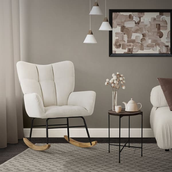 Gungstol med armstöd i frotté beige upp till 120 kg Gungstol i naturträ Relaxstol