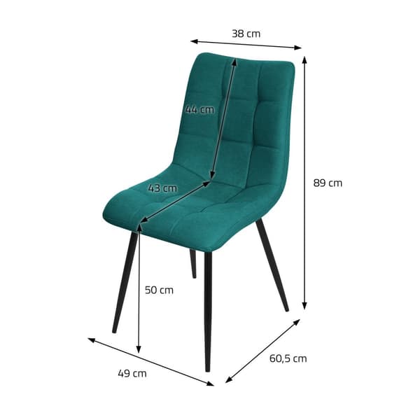 Matstolar set om 6 petrol köksstolar med polyesterklädsel och stålben ML design