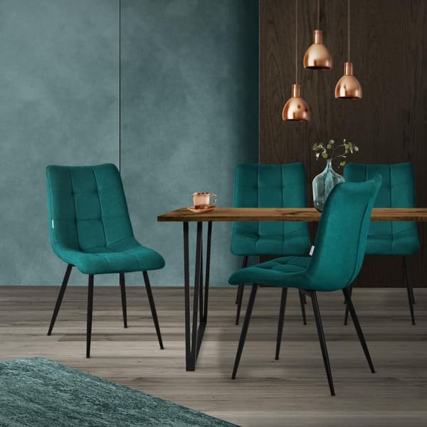 Matstolar set om 6 petrol köksstolar med polyesterklädsel och stålben ML design