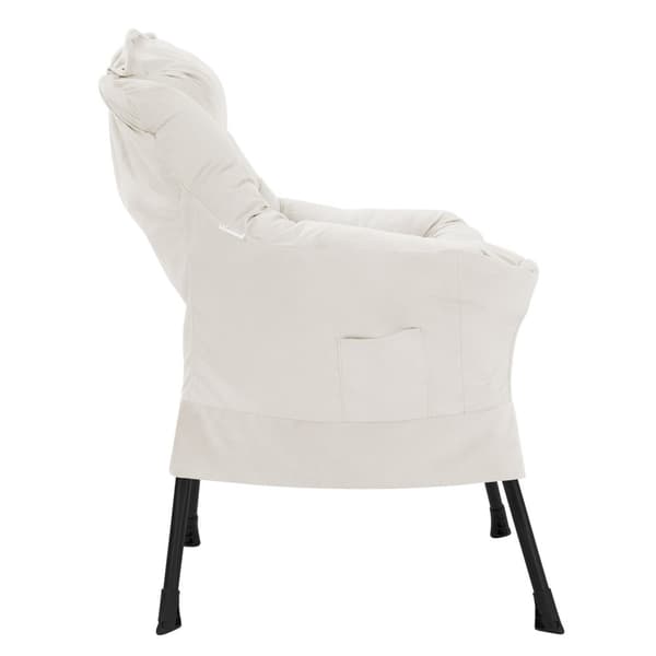Relaxfåtölj creme med armstöd och tjock huvuddyna och metallram Loungefåtölj upp till 120 kg ML design