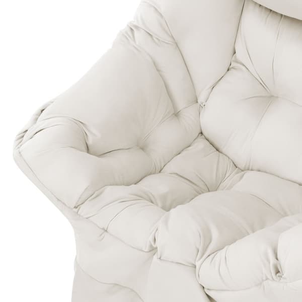 Relaxfåtölj creme med armstöd och tjock huvuddyna och metallram Loungefåtölj upp till 120 kg ML design
