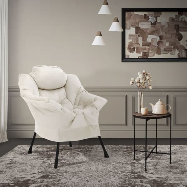 Relaxfåtölj creme med armstöd och tjock huvuddyna och metallram Loungefåtölj upp till 120 kg ML design