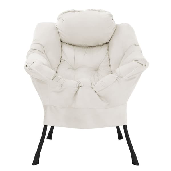 Relaxfåtölj creme med armstöd och tjock huvuddyna och metallram Loungefåtölj upp till 120 kg ML design