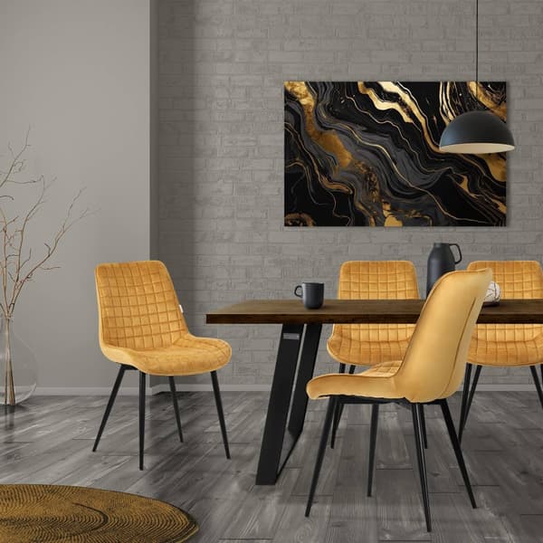 Matstol set om 6 senapsgula med sammetsöverdrag och stålben Köksstol med ryggstöd ML design