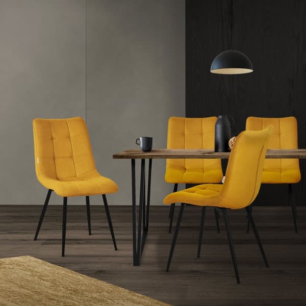 Matstolar set om 6 senapsgula Köksstol med polyesterklädsel och stålben ML design