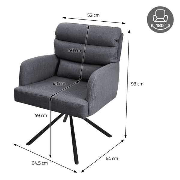 Matstol set om 4 antracit snurrbar med avtagbar ryggdyna stoppad upp till 120 kg