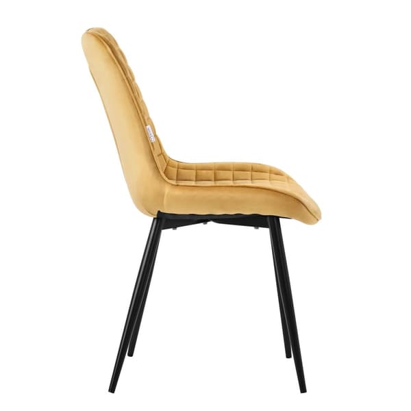 Matstol set om 2 senapsgula med sammetsöverdrag och stålben Köksstol med ryggstöd ML design